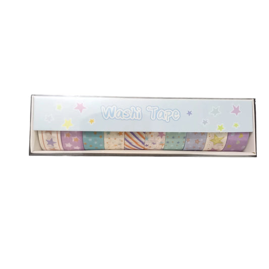 Explore our decorative masking tape set featuring 10 vibrant washi tapes. Perfect for crafts and scrapbooking, each roll measures 15mm x 2m for versatile use.