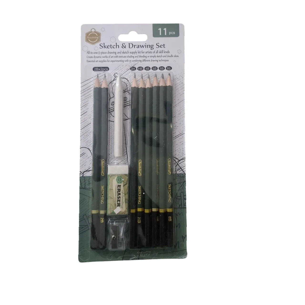 Get the 11pcs Keep Smiling Charcoal Pencil Kit for professional sketching. Includes essential tools like blenders and erasers. Shop now at Qasimstationers.pk!