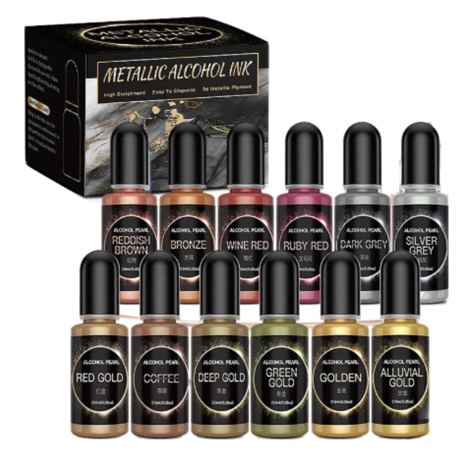 Transform your crafting experience with our 12PCS Metal Resin Pigment set. Each 10ml bottle provides vibrant colors for DIY jewelry and resin art projects.