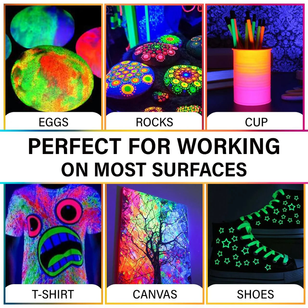 Set of 6 neon acrylic paint tubes, 100ml each, featuring bright fluorescent colors for bold, vibrant art and craft projects.