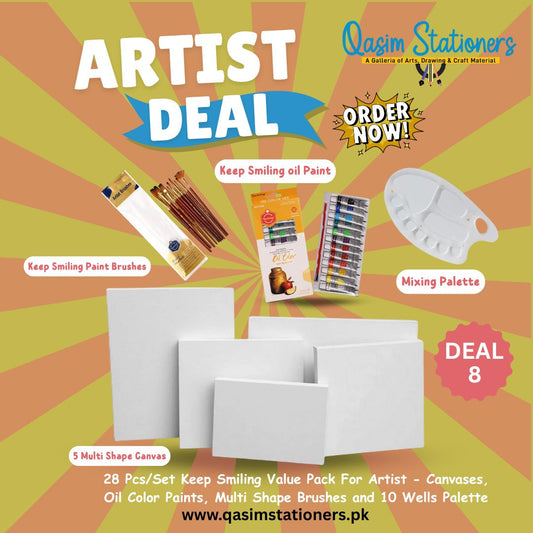 Excellent Material Quality Original Brands Package Includes10 Multi shapes Brushes Large Plastic 10 Wells Palette Keep smiling Oil Paint pack of 12 x 12ml 1 x Canvas 12 x 12 1 x Canvas 10 x 10 1 x Canvas 8 x 8 1 x Canvas 6 x 6 1 x Canvas 4 x 4