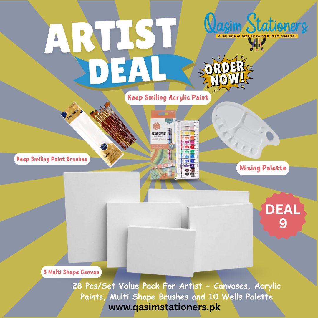 Excellent Material Quality Original Brands Package Includes10 Multi shapes Brushes Large Plastic 10 Wells Palette Keep smiling Acrylic Paint pack of 12 x 6ml 1 x Canvas 12 x 12 1 x Canvas 10 x 10 1 x Canvas 8 x 8 1 x Canvas 6 x 6 1 x Canvas 4 x 4