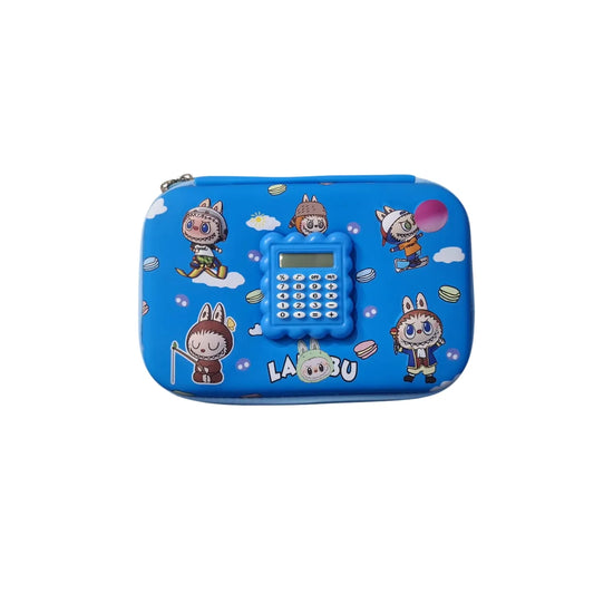 Labubu 3D Pencil Case with Calculator – Embossed Fiber Kids Pouch