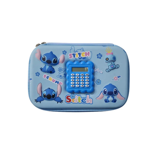 Stitch 3D Pencil Case with Calculator – Embossed Fiber Kids Pouch