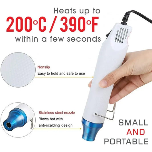 300 Watt Mini Heat Gun - 220 Volt - Handheld Dual Temperature - Hot Air Tool for Shrink Wrapping, Embossing, Craft Projects, Sticker Removal, Resin Art & Craft DIY Tools