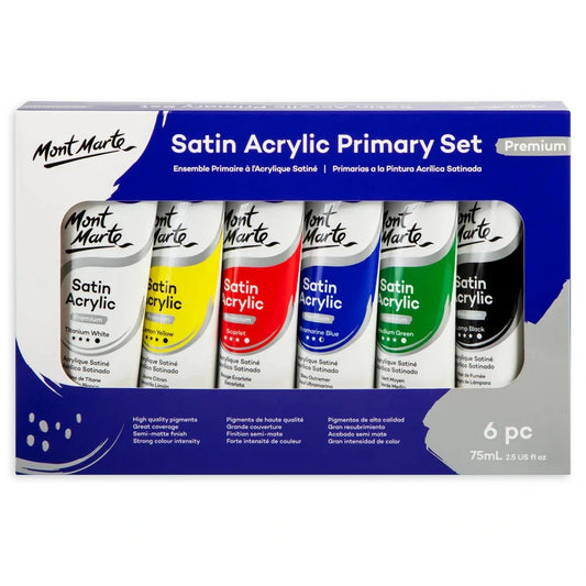 Mont Marte Satin Acrylic Paint Color Primary Set 6 x 75ml