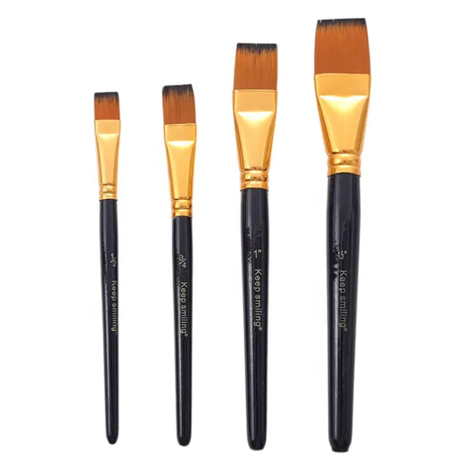 Keep Smiling 4 Flat Head Drawing Paint Brush Set Wooden Flat