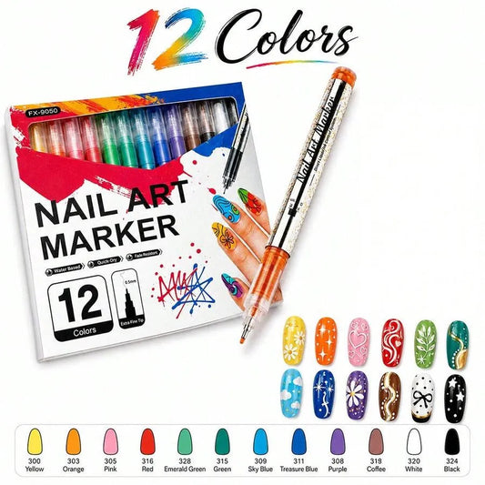 12 Colors Direct Liquid Syringe Head Nail Art Pen, Waterproof Quick-Dry Marker, Ultra-Fine Tip, Continuous Ink, Colorful DIY Painting Marker Pen, Marking Pen, Drawing Pen