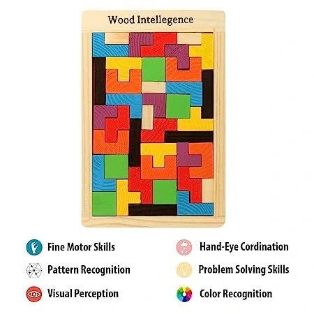 3D Wooden Puzzle | 40 Pieces | Wooden Tetris Building Blocks Game For Kids | Multicolor | Educational Toys