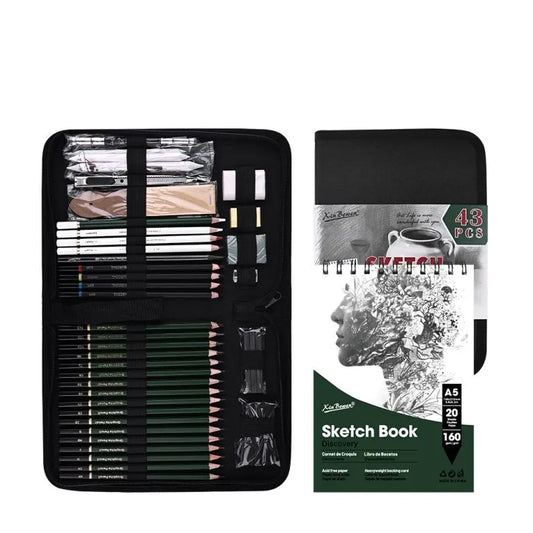 Shop the 43 Pcs Professional Sketching & Drawing Art Tool Kit with Sketch Pad at Qasimstationers.pk. Quality tools for every artist at unbeatable prices!