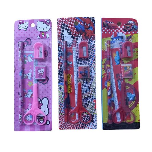 5pcs Stationery Gift Set for School Children Girls and Boys Perfect Birthday Gift Beautiful Stationary Set Pencil Eraser Sharpener Scale