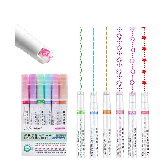 6Pcs Curve Highlighter Pen Set, Flownwing Flair Pens with 6 Different Curve Shape Fine Tips, Colored Curve Pens Craft Pens for Scrapbook Journaling Supplies Planner Art Design Note Take