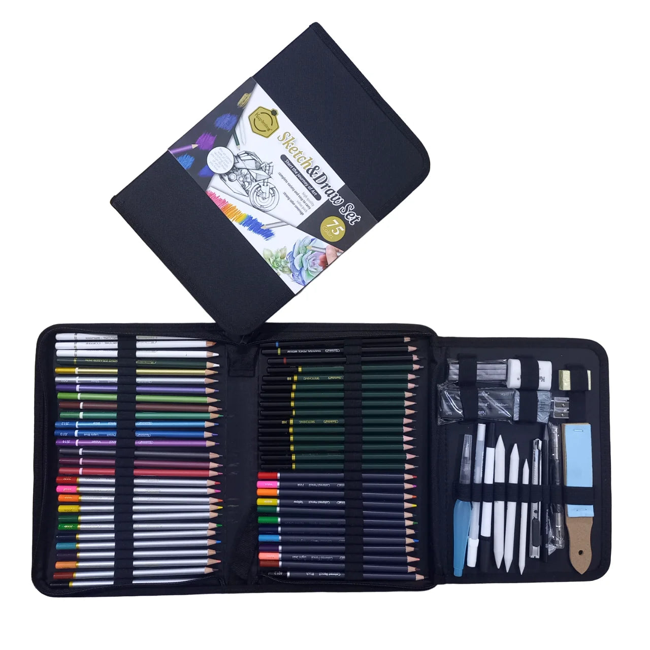 75pcs Professional Sketch and Drawing pencils set kit in fabric pouch, Color Pencils Charcoal Pencil blenders erasers paper cutter sketching kit at Best Price in Pakistan. Best Art Supplies, Office & Stationery Store. ✓ Free Delivery ✓ Cash on Delivery ✓ Deals