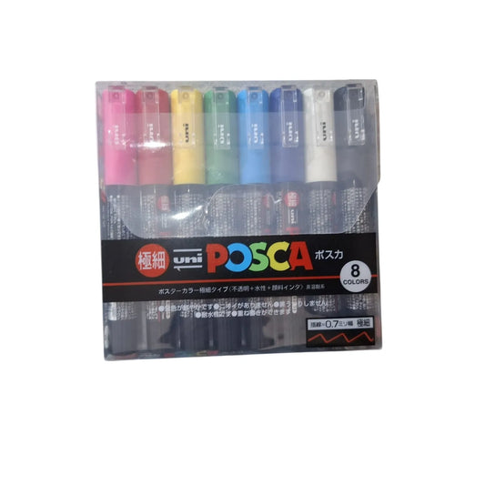 Uni Posca PC-1M Paint Markers - Extra Fine Tip - 8 / 12 Color Set - 0.7 mm