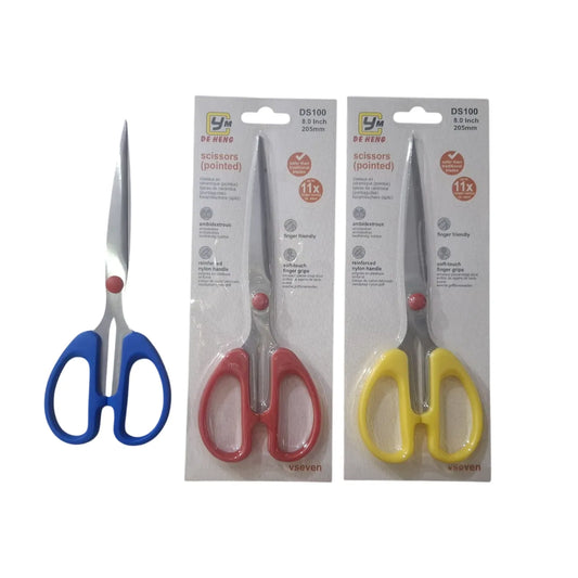 Shop premium 8-inch scissors at Qasimstationers.pk! Ideal for crafts, office tasks, and more. Enjoy sharp, stainless steel blades and soft grip handles.