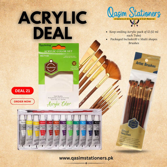 start your artistic journey with this all-in-one acrylic painting set, perfect for beginners. It includes vibrant paints, essential brushes, and durable canvases—everything you need to learn basic techniques and explore your creativity. Ideal for landscapes, portraits, and abstract art, this kit helps you paint with confidence and ease. Includes: A variety of vibrant keep smiling acrylic paints keep smiling Essential brushes for different techniques