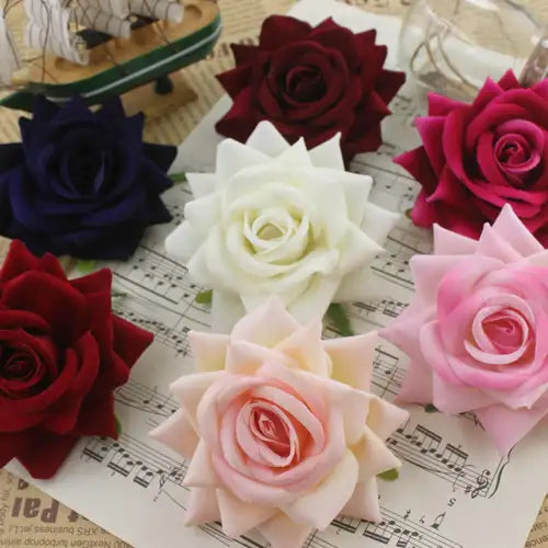 Artificial velvet flowers pack of 7 soft decorative DIY craft flowers