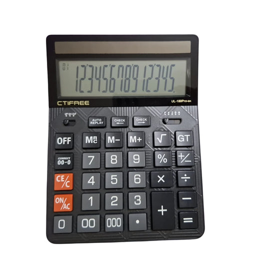 The CTIFREE 14 Digit Calculator offers an ultra-large display and solar dual power. Perfect for office and business tasks, it enhances productivity and efficiency.
