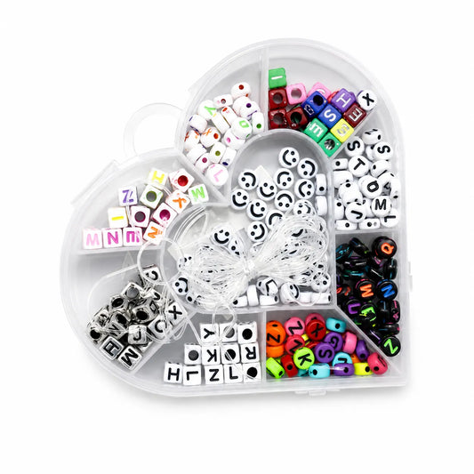 Create beautiful bracelets with our DIY Bracelet Kit! Featuring a heart-shaped box filled with random beads and charms, it's perfect for kids. Buy now at Qasimstationers.pk.