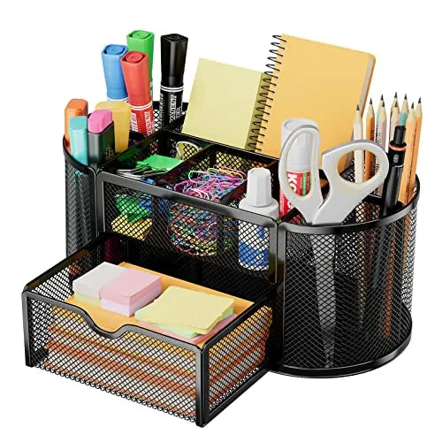 Desk Organizer, 9 Compartment with Drawer Mesh Metal Steel Pen Stand/Holder stationery organizer- Black at Best Price in Pakistan. Best Art Supplies, Office & Stationery Store. ✓ Free Delivery ✓ Cash on Delivery ✓ Deals