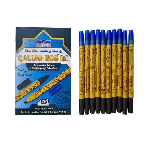 Shop the Blue/Black Double Cut Qalam Marker 2-in-1, featuring double-sided tips. Buy 10 pieces at unbeatable prices only at Qasimstationers.pk.