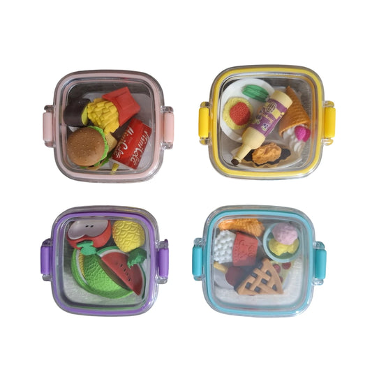 Enjoy the Foodie 1 box of 4 small, fancy erasers. Perfect for kids, these delightful rubbers enhance stationery fun for both girls and boys.