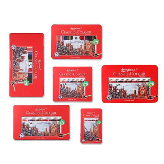 Experience the Giorgione Professional Classic Colour Pencil Set, offered in 12 to 120 colors. Perfect for artists seeking vibrant hues and smooth application.