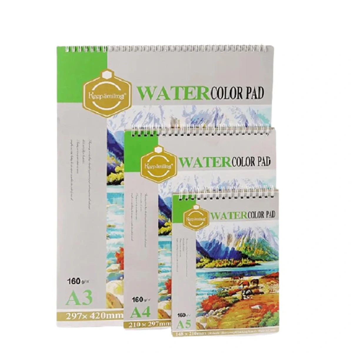 Experience the quality of the Keep Smiling Watercolor Pad. Available in A5, A4, and A3, its textured cellulose surface is ideal for all artistic endeavors.