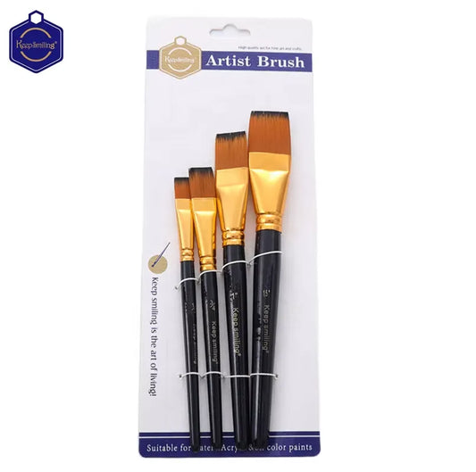 Discover the Keep Smiling 4 Flat Head Drawing Paint Brush Set. Perfect for artists, this wooden set offers precision and quality for your creative projects