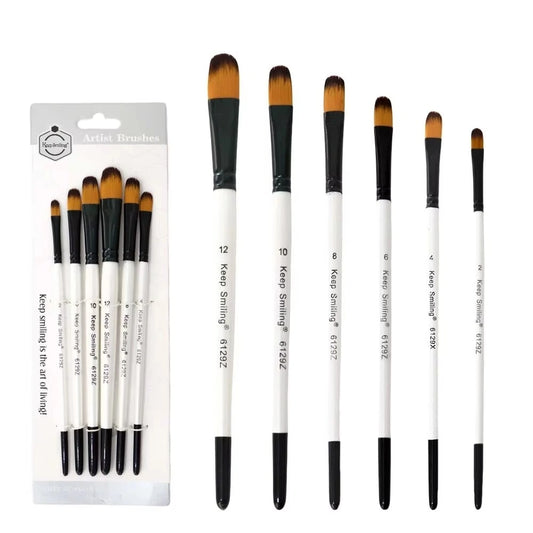 Discover the Keep Smiling 6 Pcs Professional Filbert Paint Brush set, perfect for watercolor, oil, and acrylic painting. Elevate your artistry today!