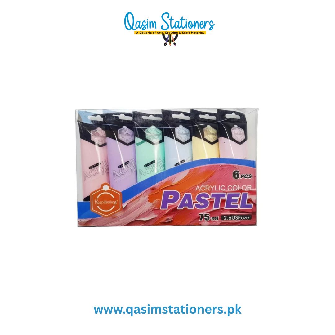 Keep Smiling Pastel Acrylic Paints includes 6pcs 75ml tubes of high-quality acrylic paint for a range of creative projects.pk Best Art Supplies & Stationery Store.