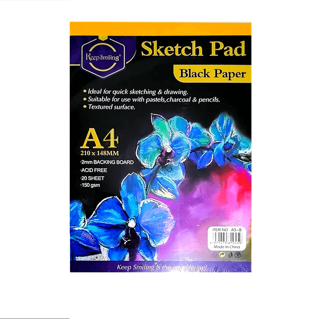 Keep Smiling Black Paper Sketch Pad For Artist 20 Sheets 150Gsm – A4 at Best Price in Pakistan. Best Art Supplies, Office & Stationery Store. ✓Free Delivery ✓Cash on Delivery ✓Deals