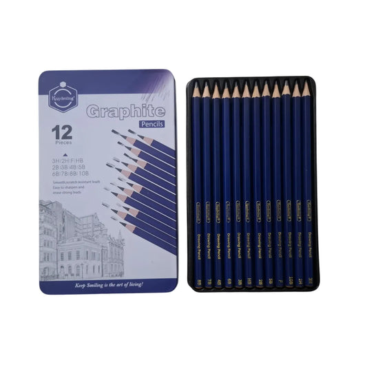 Shop the Keep Smiling Graphite Pencil 12 Pcs Tin Metal Box Set at Qasimstationers.pk. Perfect for artists and students, all at an unbeatable price.