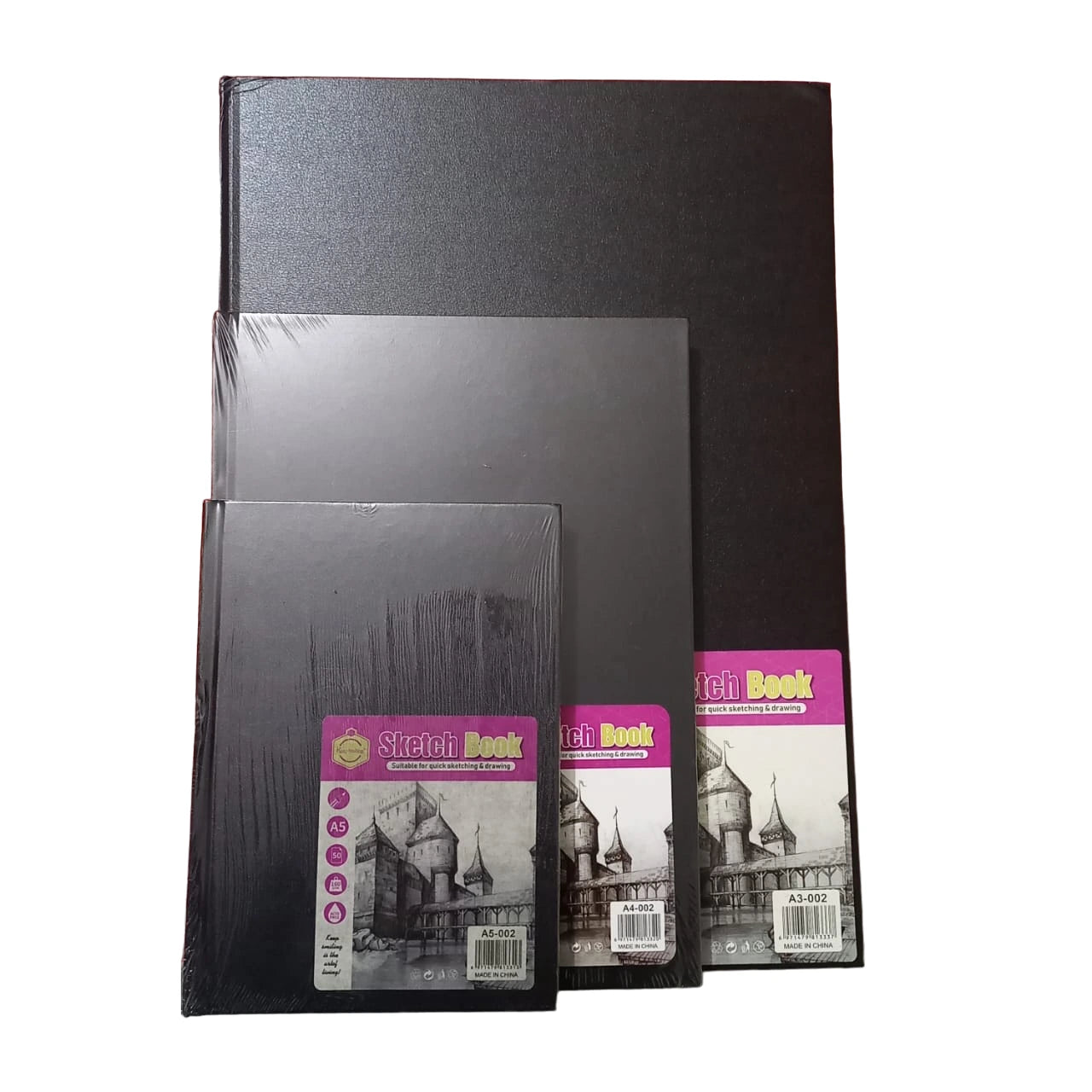 Experience the Keep Smiling Hard Binding Sketch Book, designed with 50 pages of 160g cartridge paper. Available in A5, A4, and A3 for all artists.