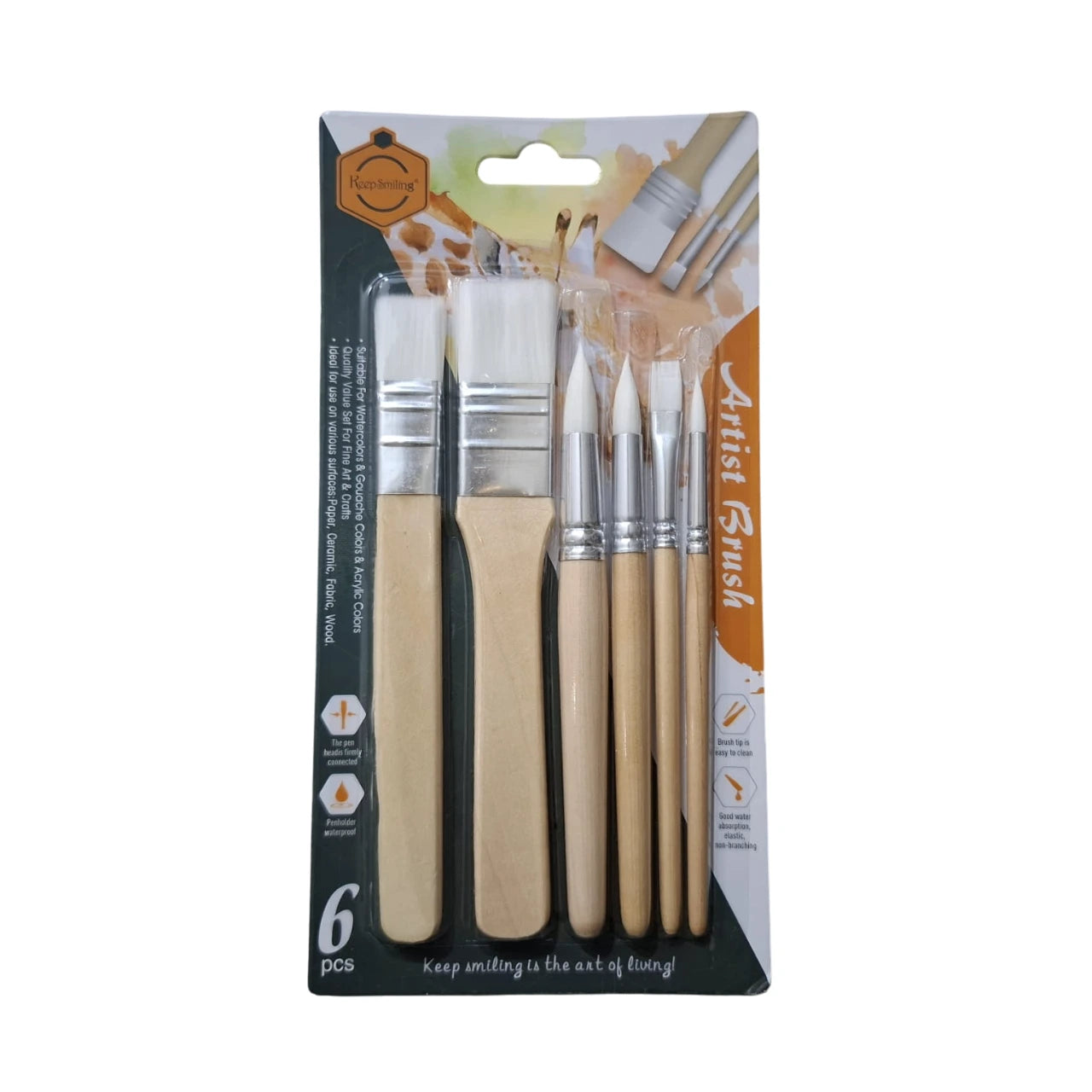 Explore Keep Smiling Wooden Stencil and Brushes for your art projects. Ideal for acrylic, oil, and watercolor painting. Includes 6 versatile brushes.