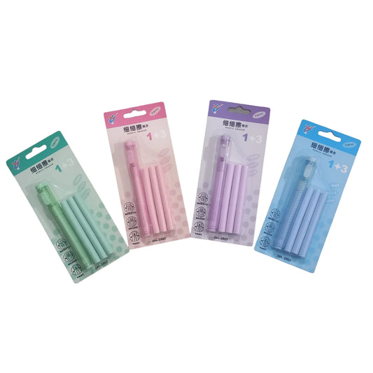 Explore the innovative Slim Pushing Eraser in a lovely utility cutter shape. With three refills, it's perfect for sketching and makes a delightful gift for children.