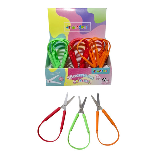 5.5-inch colorful mini loop scissors for children and teens with easy-grip handles, designed for safe use in arts, crafts, and school projects.