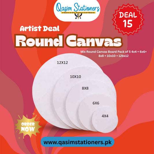 5 Piece of 4x4 – 6x6 – 8x8 – 10x10 – 12x12 Inches White Round Canvas Board at Best Price in Pakistan. Best Art Supplies, Office & Stationery Store. ✓Free Delivery ✓Cash on Delivery ✓Deals
