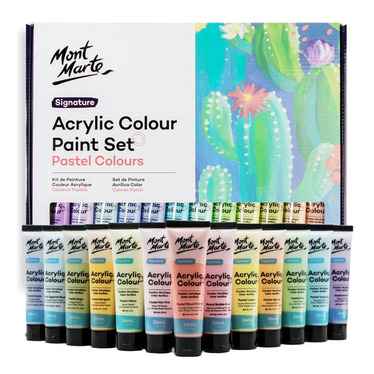Explore our Acrylic Pastel Colour Paint Set 24pc x 36ml – smooth, creamy paints with semi-matte finish and fast-drying formula. Perfect for canvas, crafts, and modern design projects.