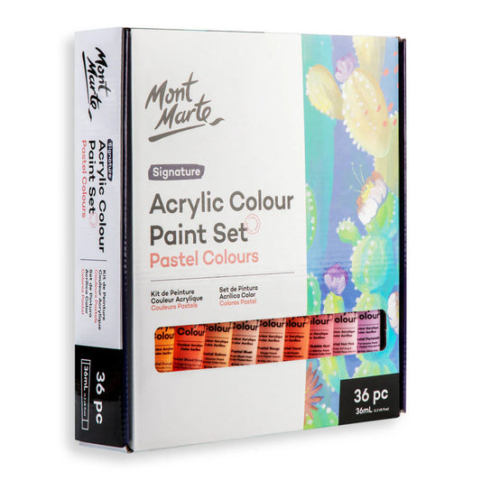 Acrylic Pastel Colour Paint Set 36 pieces x 36ml tubes – creamy texture, semi-matte finish, fast-drying for art and crafts.