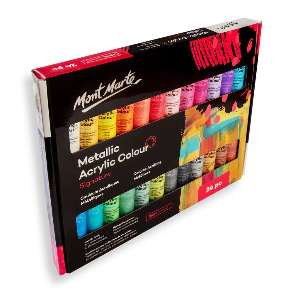 Metallic Acrylic Paint Set 24 pieces – shimmering colours with creamy texture, metallic finish, and fast-drying formula for art and crafts