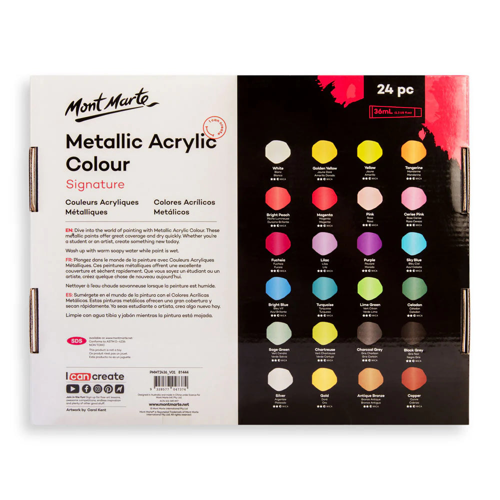 Metallic Acrylic Paint Set 24 pieces – shimmering colours with creamy texture, metallic finish, and fast-drying formula for art and crafts
