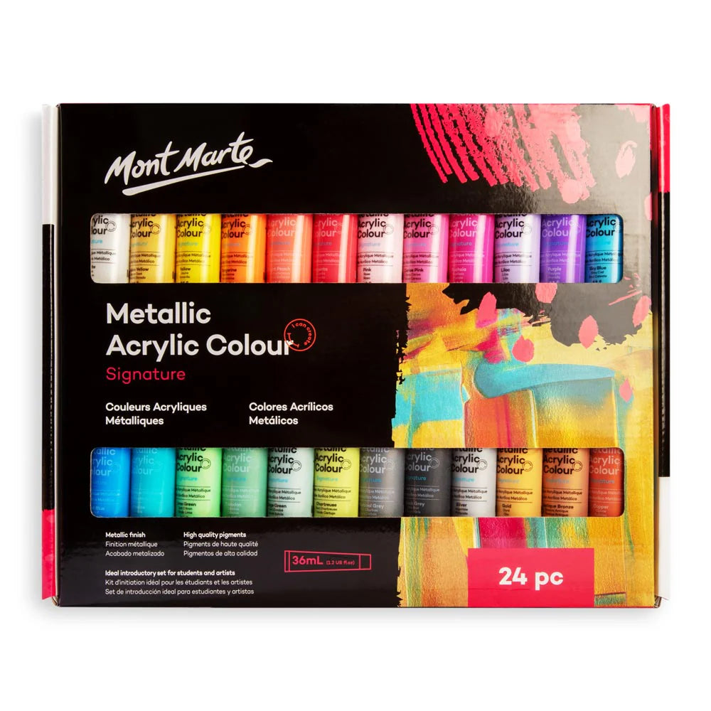 Metallic Acrylic Paint Set 24 pieces – shimmering colours with creamy texture, metallic finish, and fast-drying formula for art and crafts