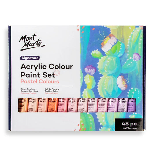 Acrylic Pastel Colour Paint Set 48pc x 36ml – creamy texture, semi-matte finish, and fast-drying formula. Perfect for canvas, crafts, and modern design projects
