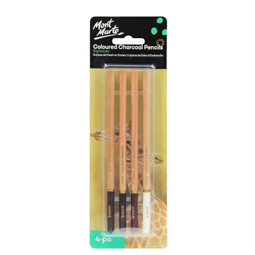 Shop Mont Marte Colored Charcoal Pencils - 4 pcs at Qasimstationers.pk. Enjoy competitive pricing and enhance your drawing experience today.