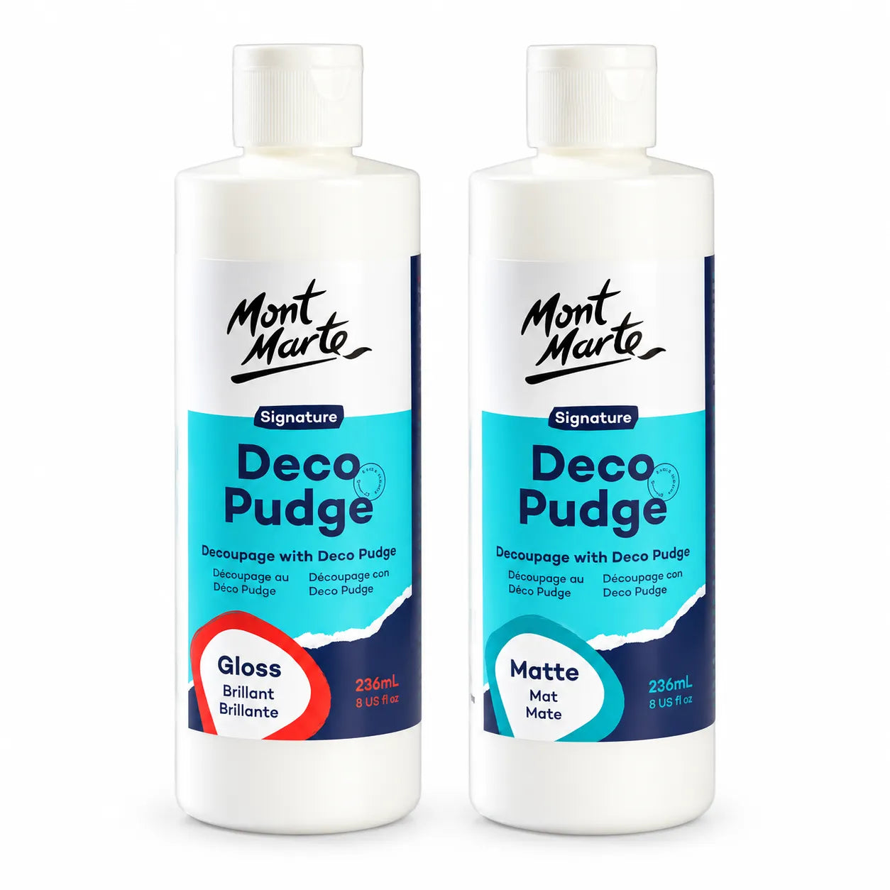 Shop Mont Marte Deco Pudge Craft Varnish 236ml in Matte and Gloss. Find the best online prices at Qasimstationers.pk for all your crafting needs.