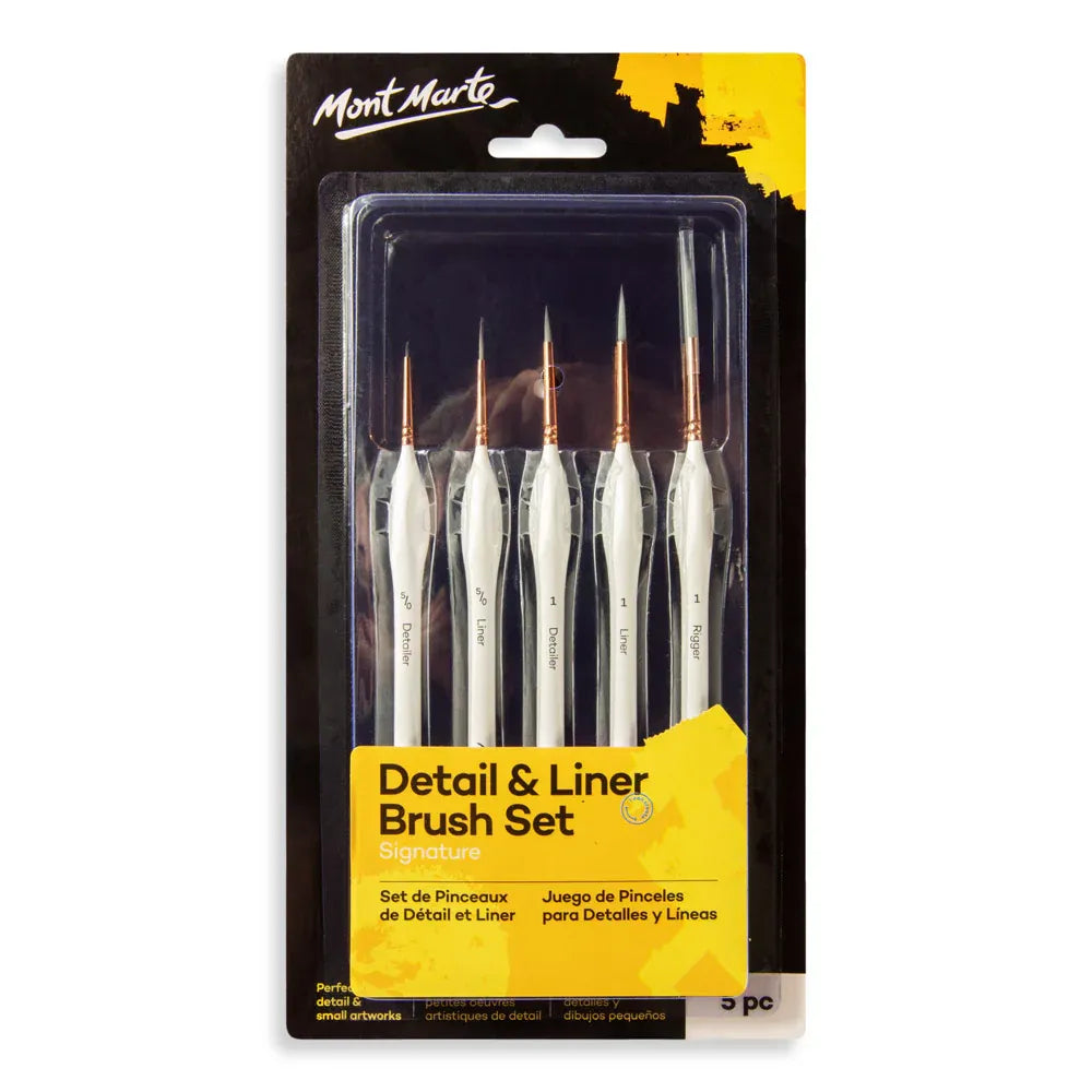 Achieve intricate details in your art with the Mont Marte Detail & Liner Brush Set. Thick easy-grip handles make it ideal for all painting mediums.