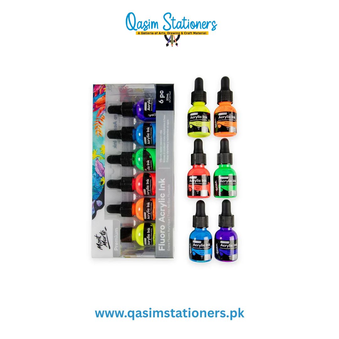 Buy Mont Marte Fluoro Acrylic Ink Premium 6pc x 20ml at Best Price in Pakistan. Best Art Supplies, Office & Stationery Store. ✓Free Delivery ✓Cash on Delivery ✓Deals