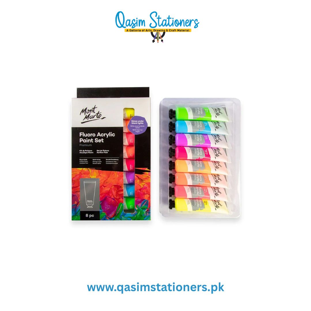 Buy Mont Marte Fluoro Acrylic Paint Set Premium 8pc x 36ml at Best Art Supplies & Stationery Store. Check Price and Buy Online. ✓ Free Shipping ✓ Cash on Delivery