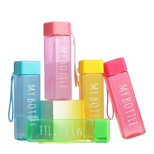 Stay refreshed with the My Bottle Transparent Drinking Water Bottle. This stylish square bottle in clear and frosted plastic includes a handy loop for easy carrying.